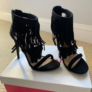 NIB Black Fringe Heels